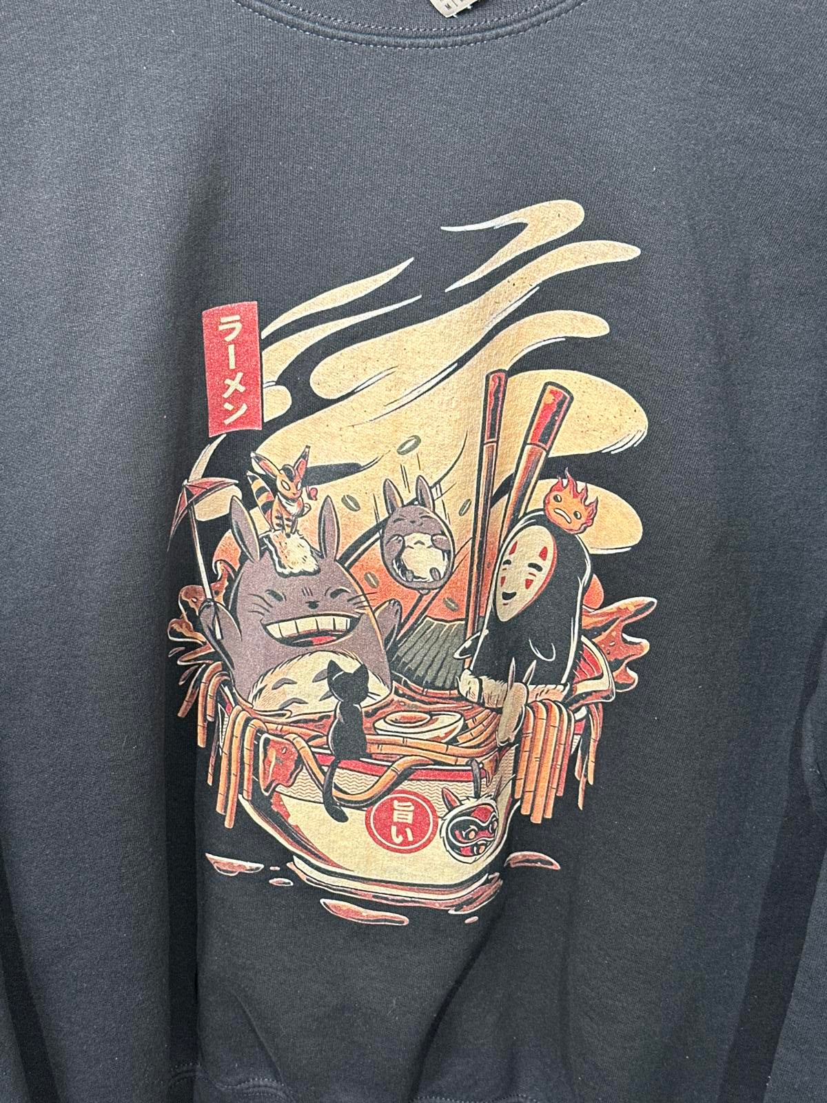 Black Unisex Sweatshirt with Anime Ramen Bowl Graphic