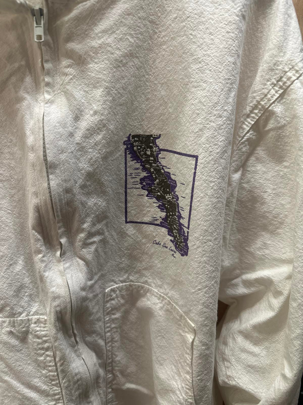 White Full-Zip Lightweight Jacket with Graphic Print Cabo San Lucas Mexico