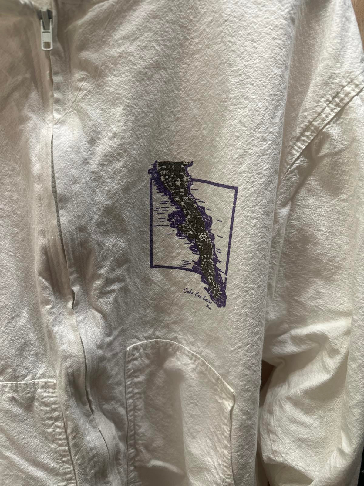 White Full-Zip Lightweight Jacket with Graphic Print Cabo San Lucas Mexico