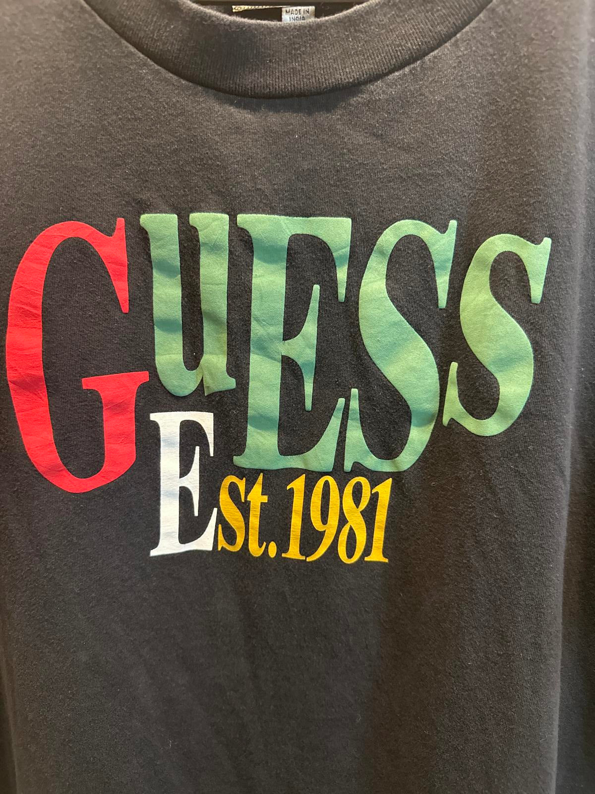 Y2K Guess Men's Black Graphic T-Shirt Est. 1981