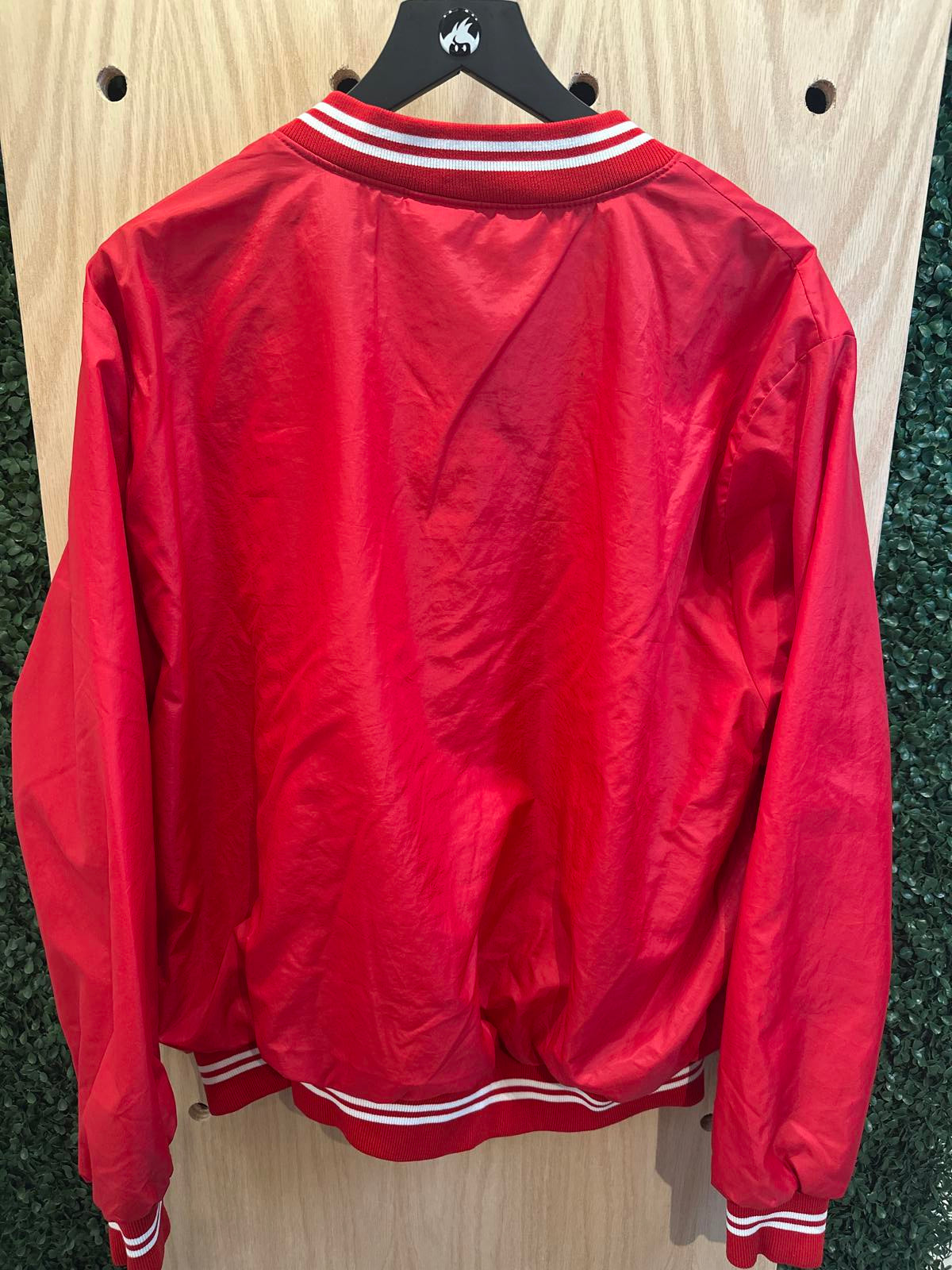 Vintage Red Windbreaker Jacket with V-Neck Collar