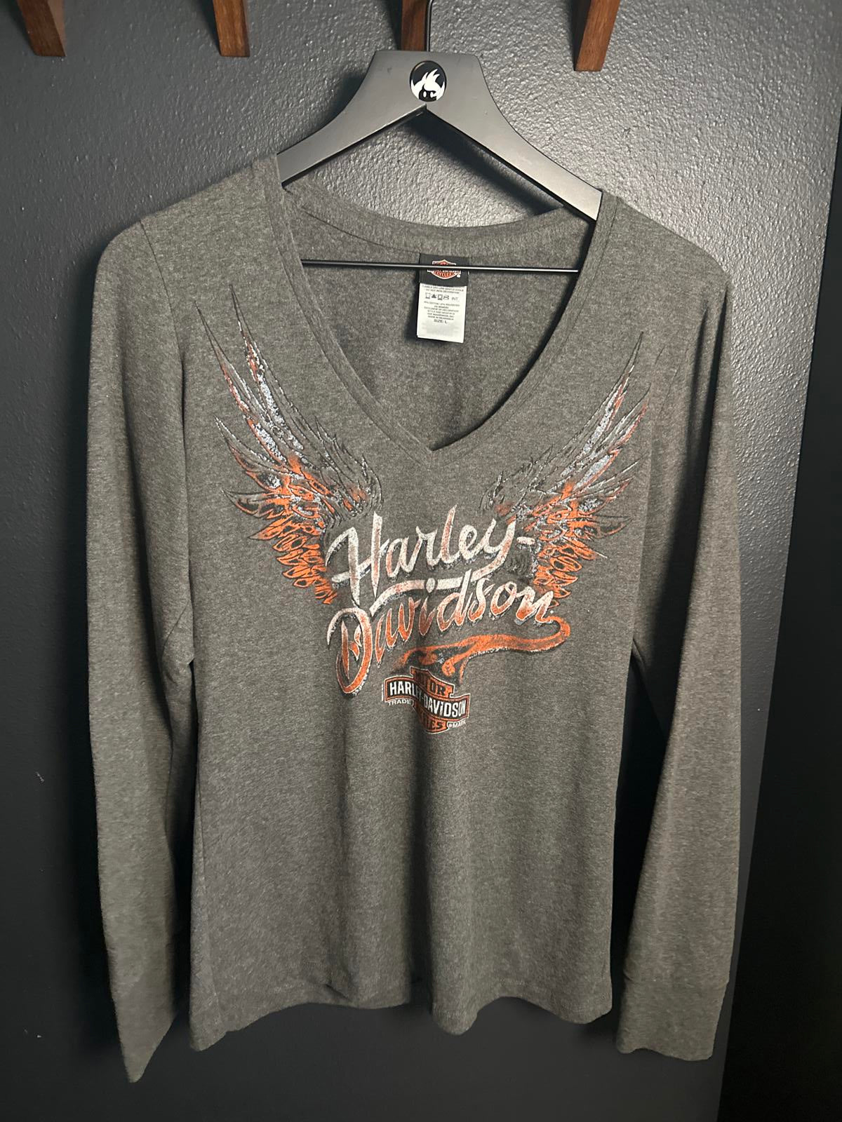 Harley-Davidson Women's Long Sleeve V-Neck Top with Wing Graphic
