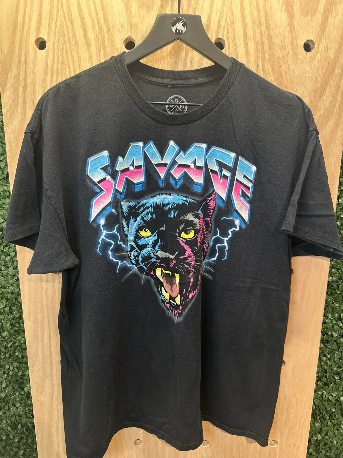 Black Graphic 'Savage' Panther T-Shirt Size XL