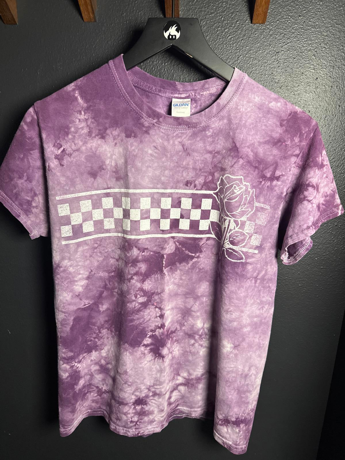 Tie-Dye Purple T-Shirt with Rose Design
