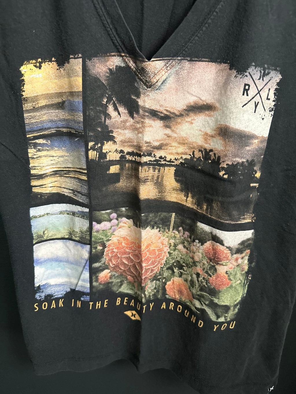 Hurley Women's Graphic V-Neck Tee - 'Soak in the Beauty' Design