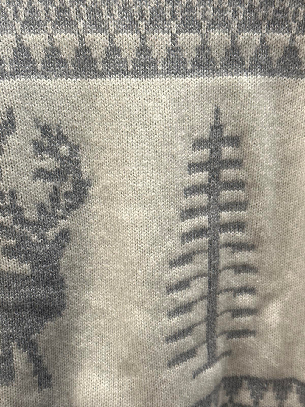 Gray and White Fair Isle Patterned Knit Sweater