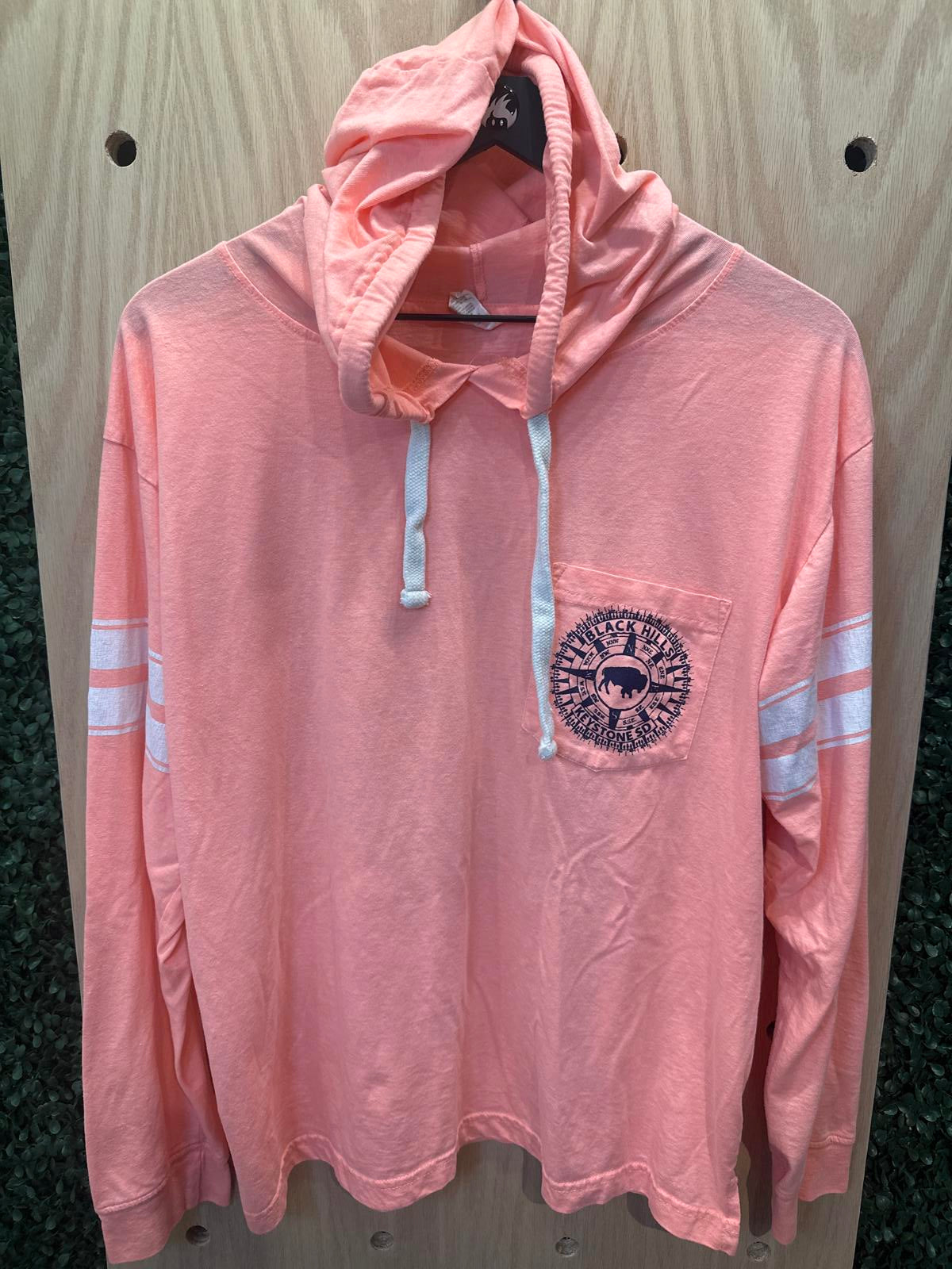 EXILE Pink Hooded Long Sleeve T-Shirt with Front Pocket