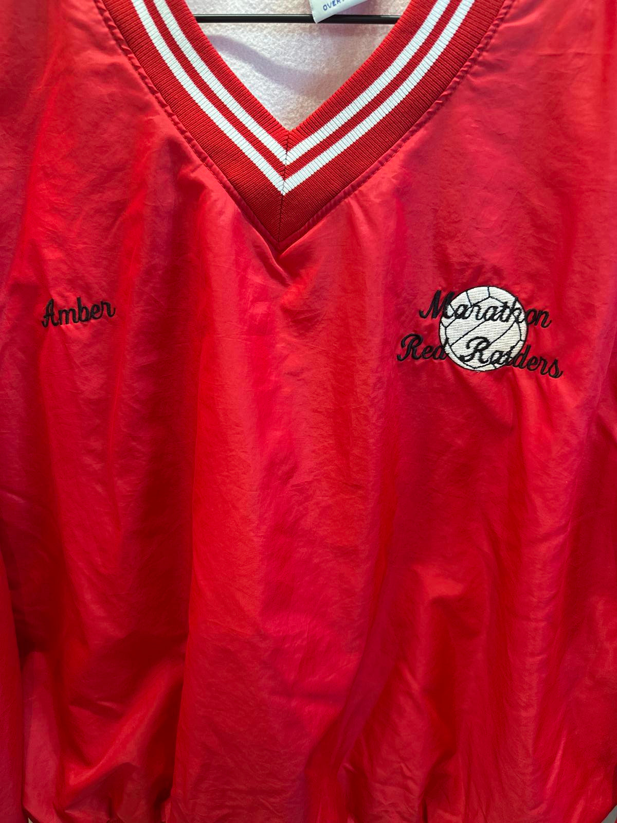 Vintage Red Windbreaker Jacket with V-Neck Collar