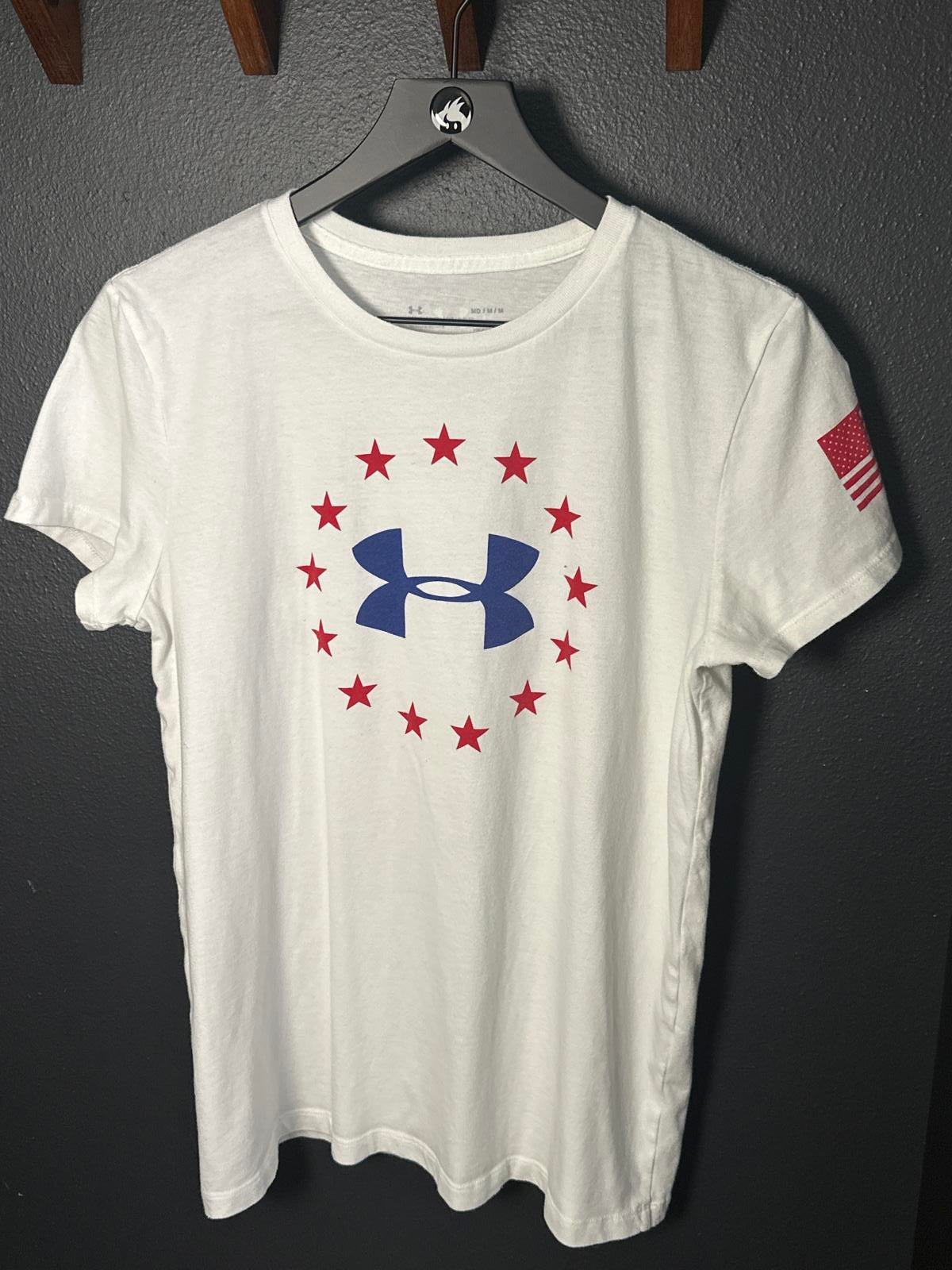 Under Armour White T-Shirt with Red Stars and Blue Logo