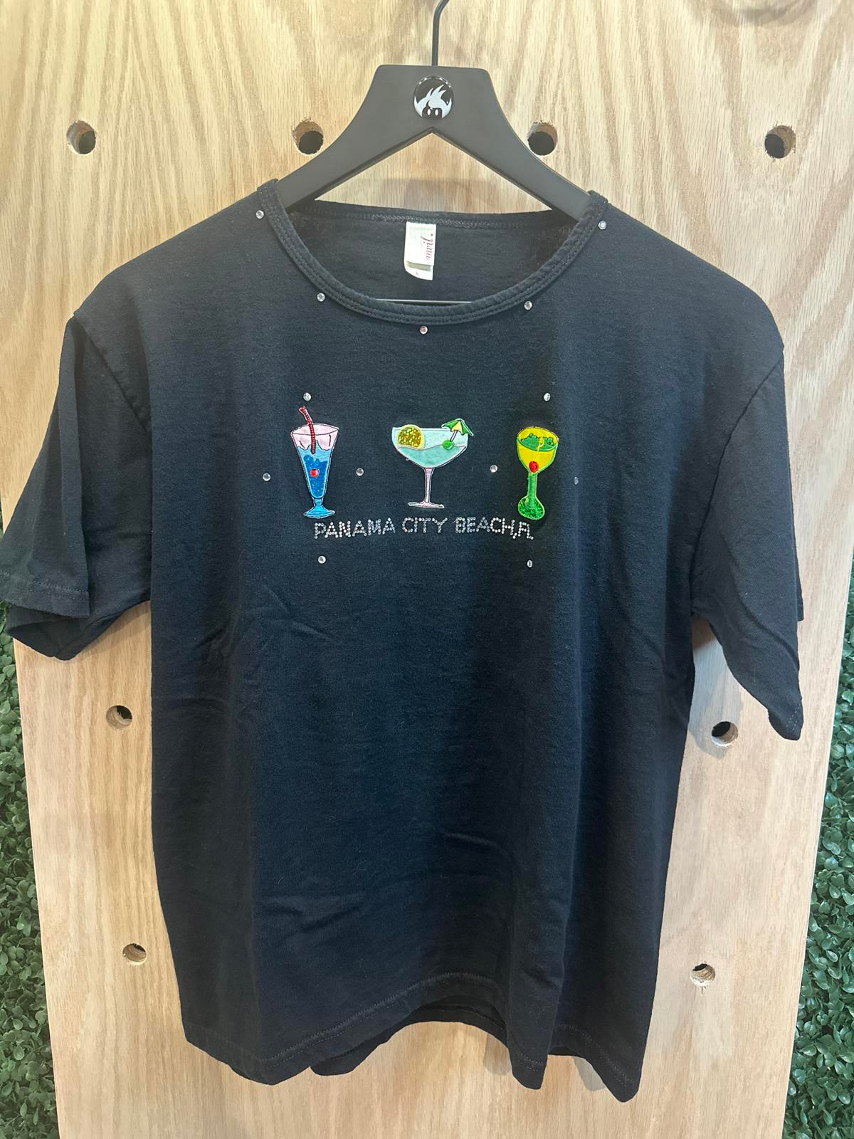 Black Short Sleeve T-Shirt with Panama City Beach Cocktail Design
