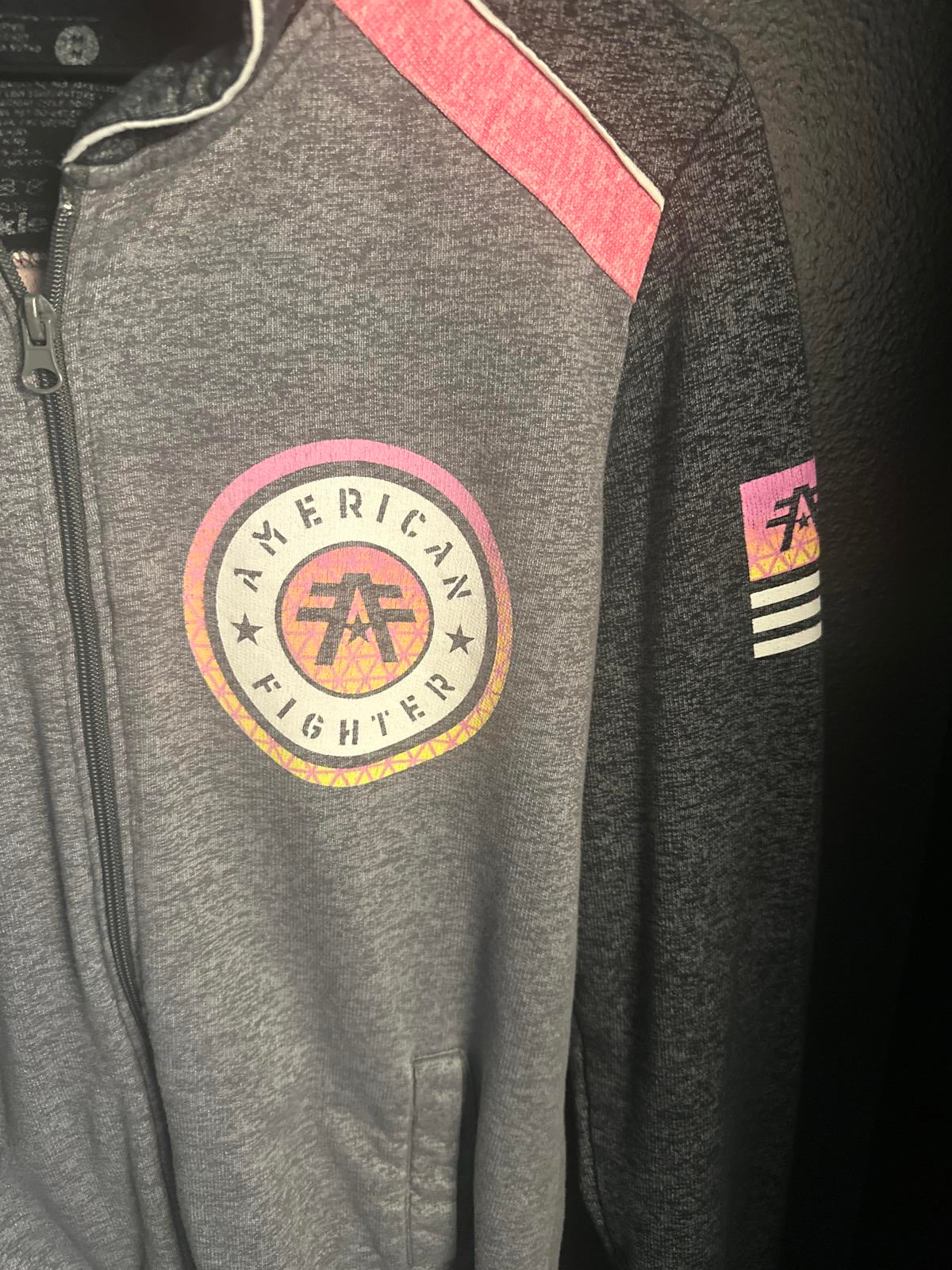 American Fighter Woman's Grey and Black Full Zip Light Weight Hoodie