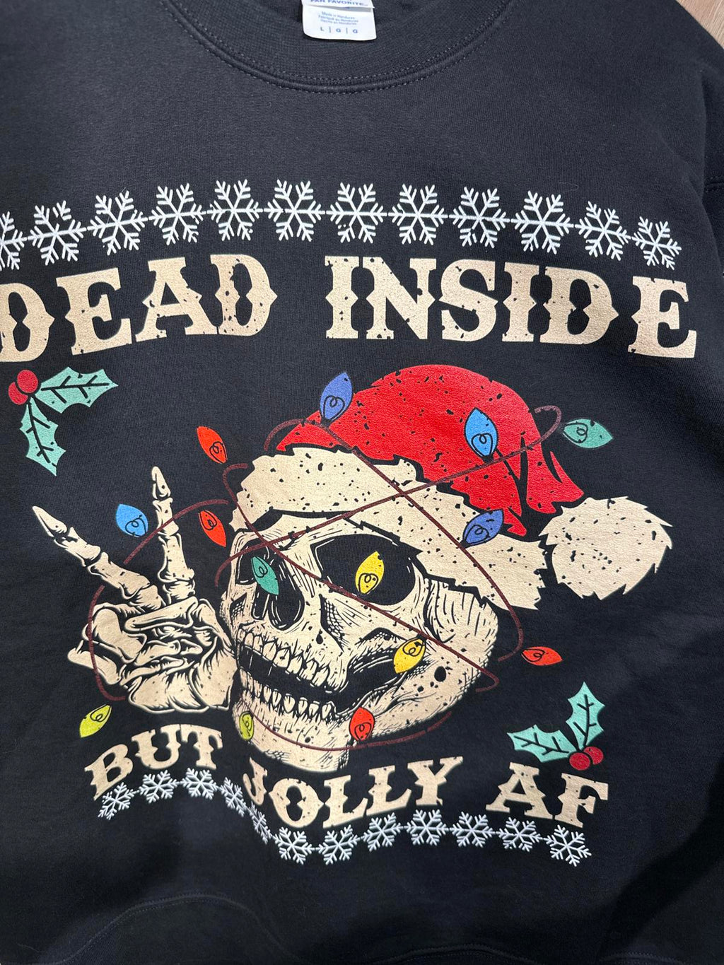 Port & Company Men's Black Graphic Sweatshirt Dead Inside But Jolly AF