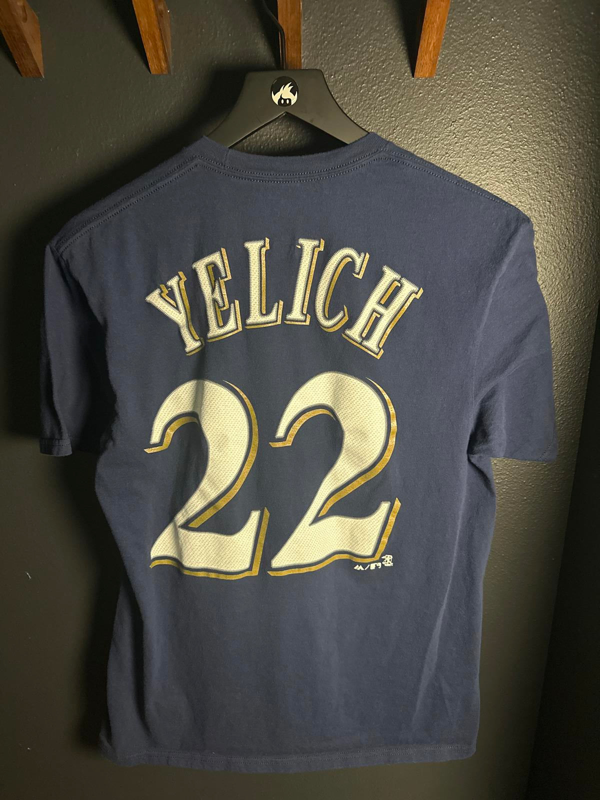 Majestic Brewers Men's T-Shirt Navy Blue Yelich #22