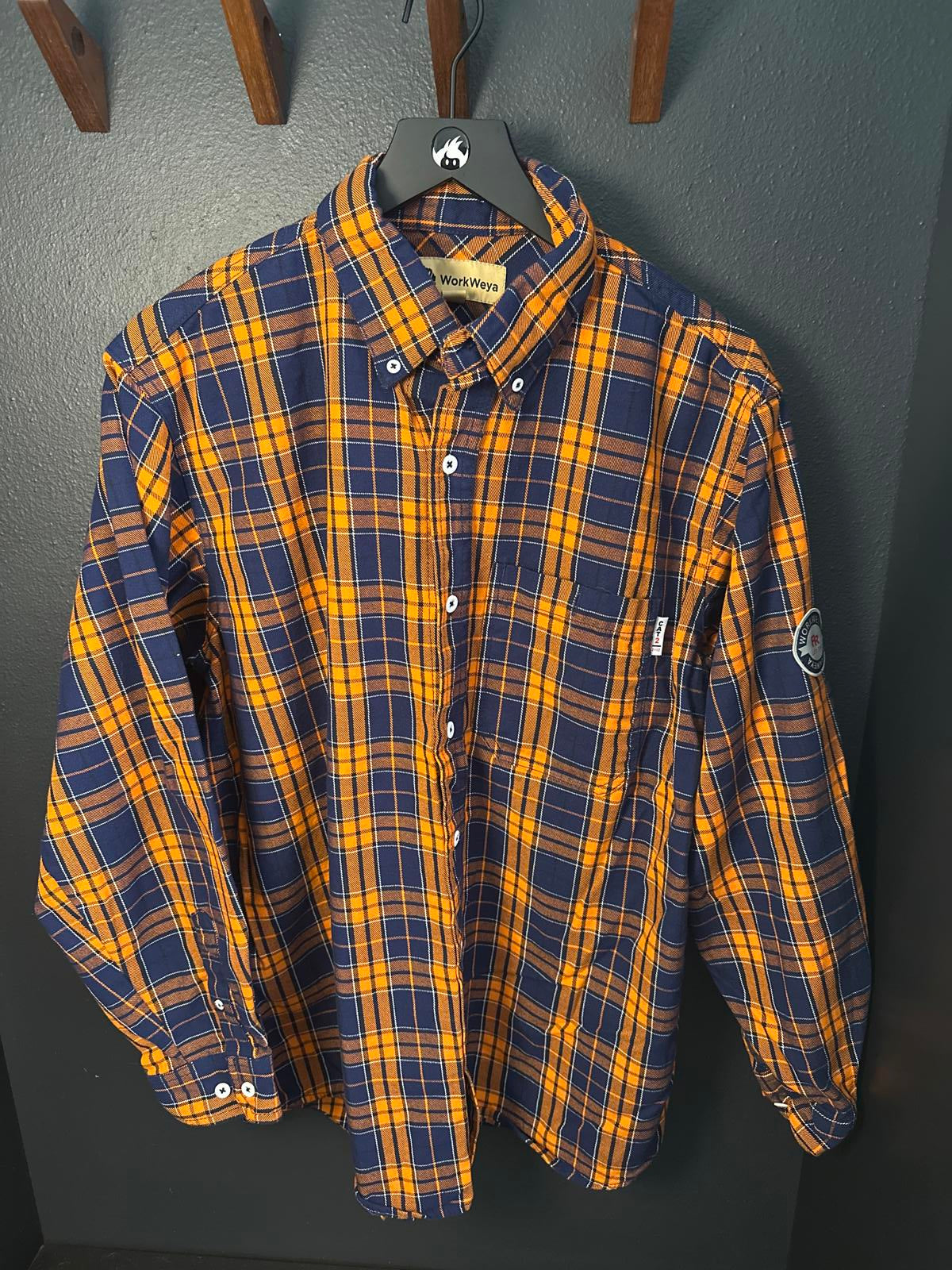 WorkWeya Men's Plaid Button-Up Shirt - Blue & Orange