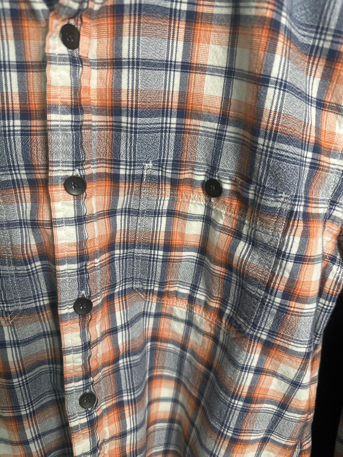Express Blue and Orange Plaid Button-Up Shirt