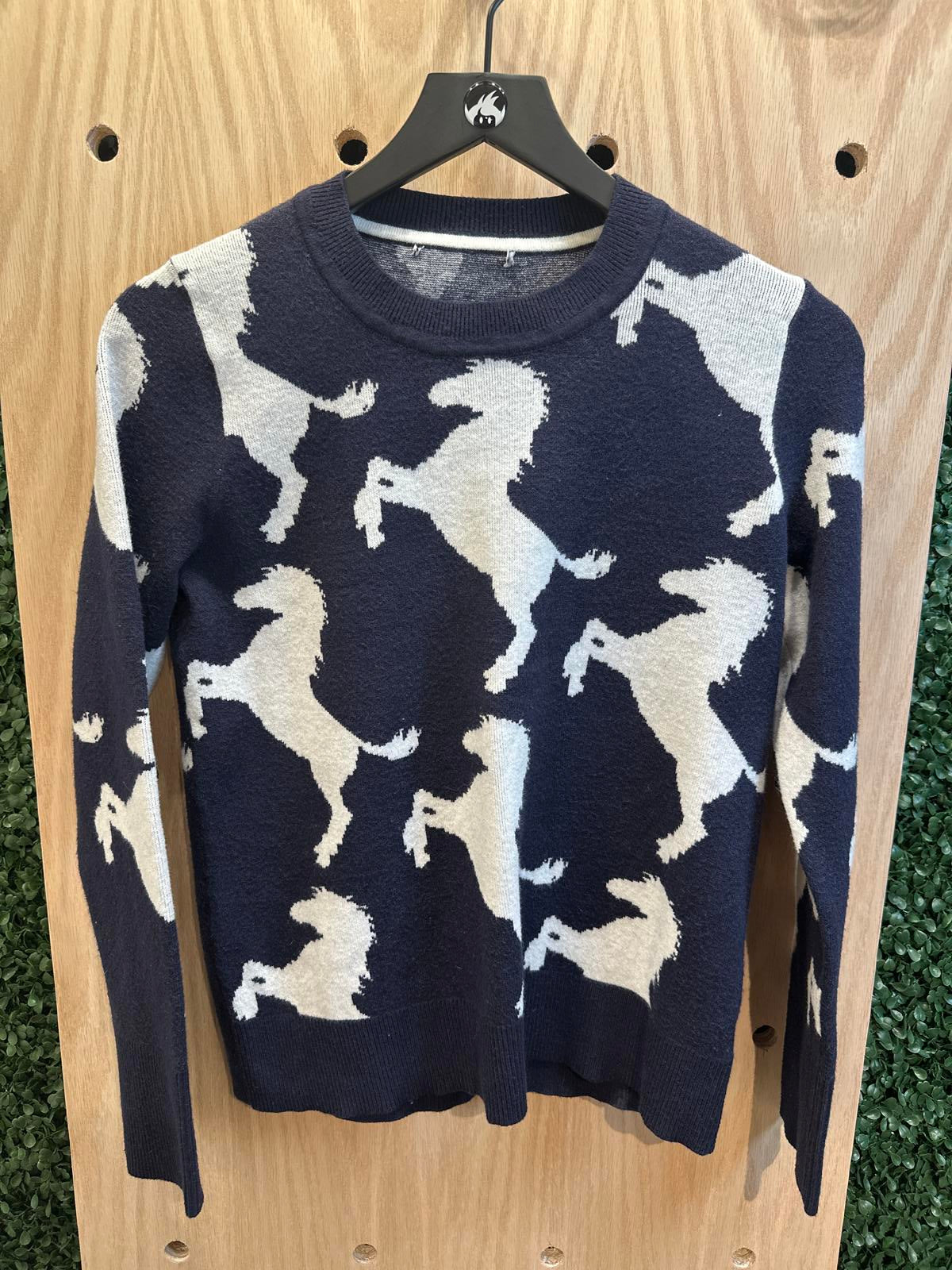 Women's Navy Blue Sweater with White Horse Pattern