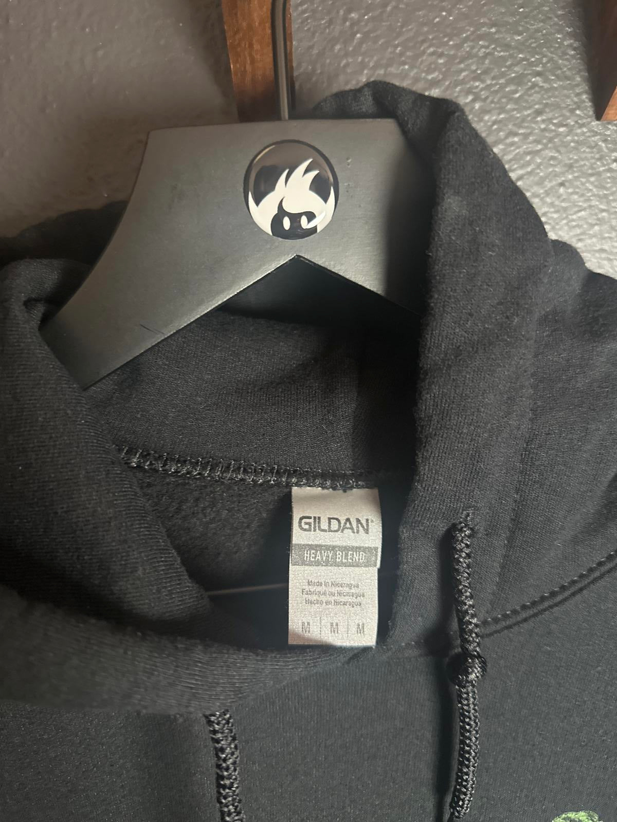 Gildan Heavy Blend Black Hoodie with Green Skull Graphic