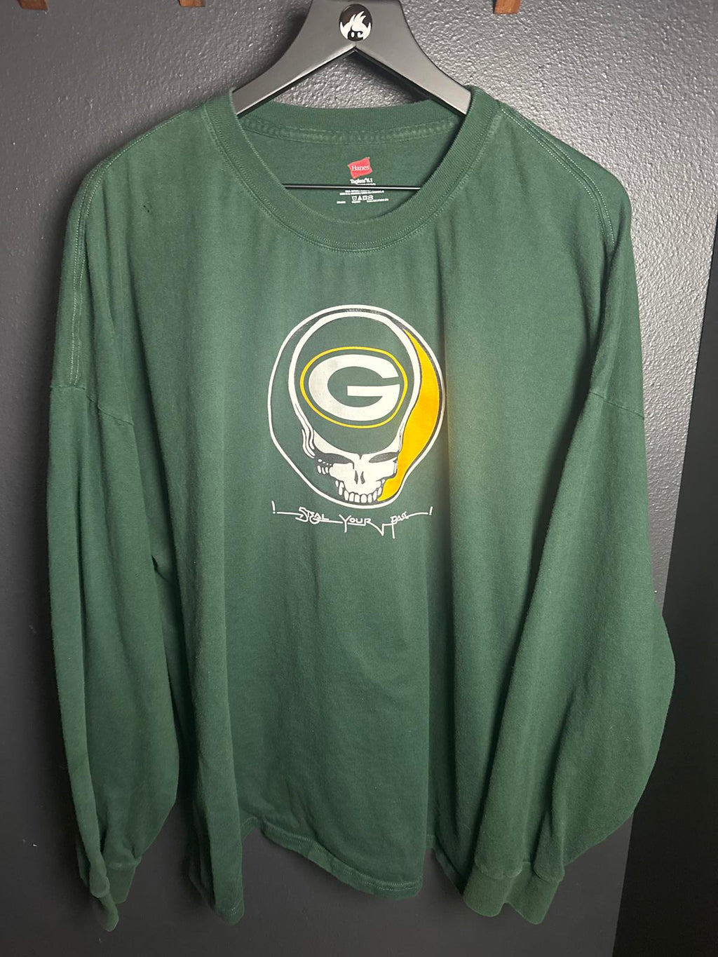 Green Hanes Long Sleeve T-Shirt with Green Bay Graphic Print