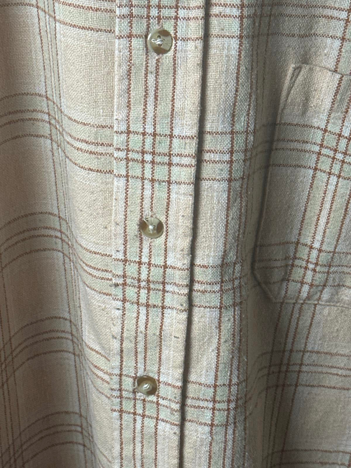 Trulfit Men's Casual Button-Up Shirt XL Beige Plaid 100% Cotton