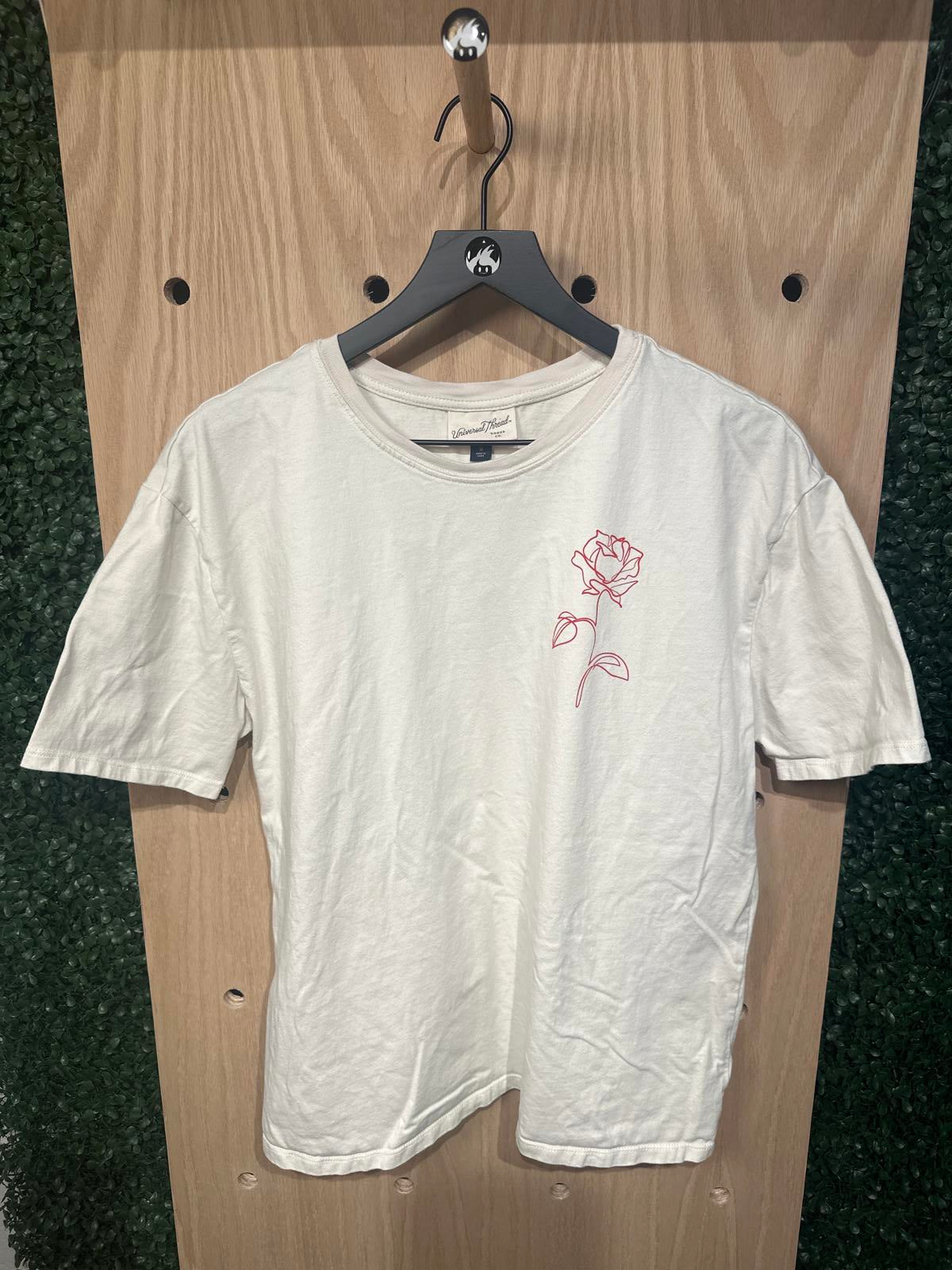 Universal Thread White T-Shirt with Red Rose