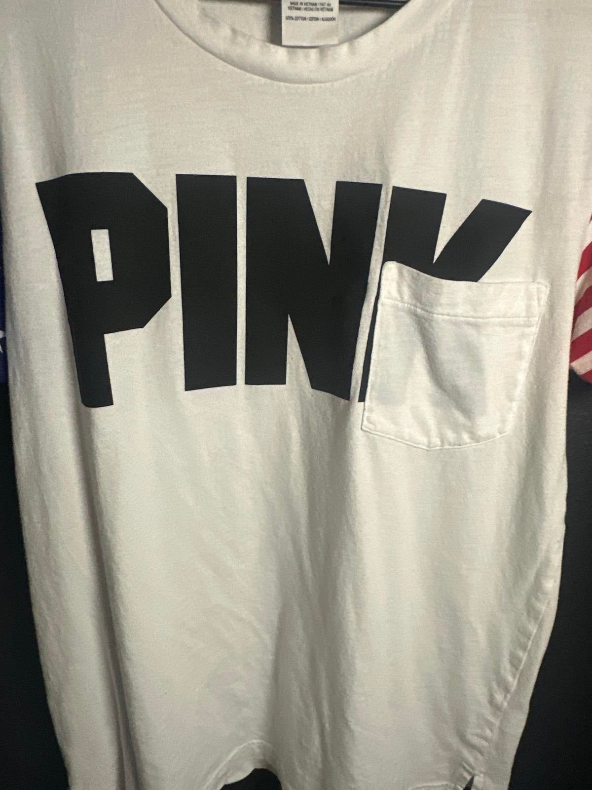 Victoria's Secret PINK White T-Shirt with American Flag Sleeves