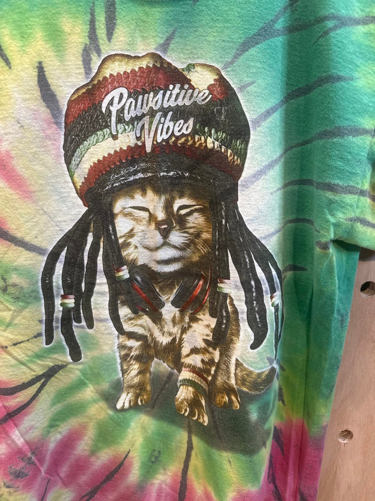 DOM Tie-Dye T-Shirt with Pawsitive Vibes Cat Graphic