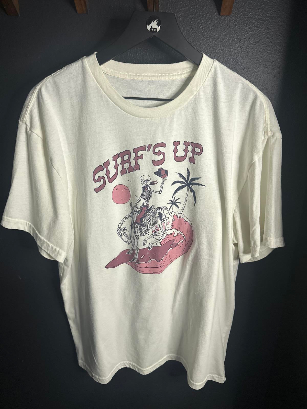 Surf's Up Graphic Tee - Retro Skeleton Design