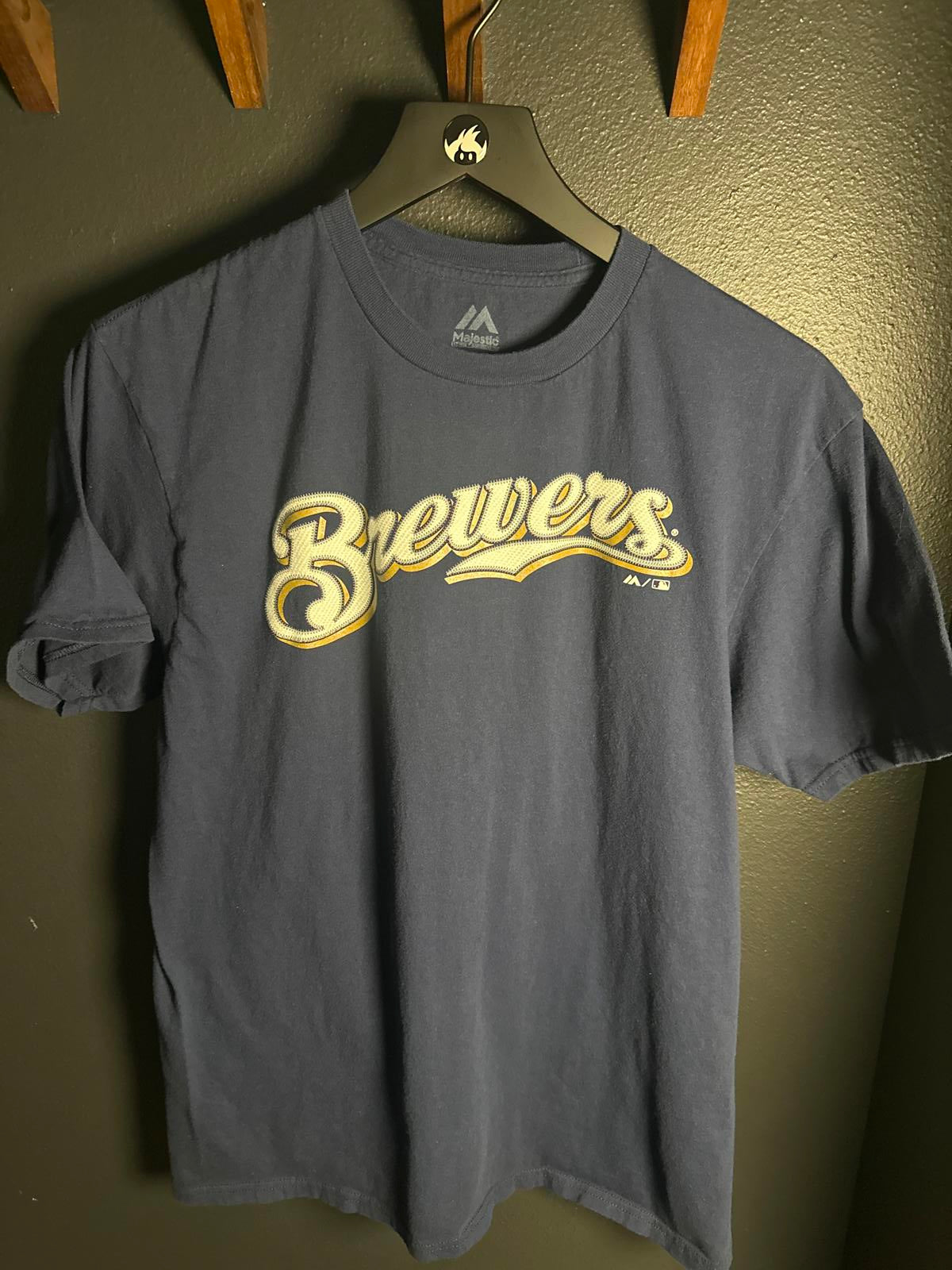 Majestic Brewers Men's T-Shirt Navy Blue Yelich #22