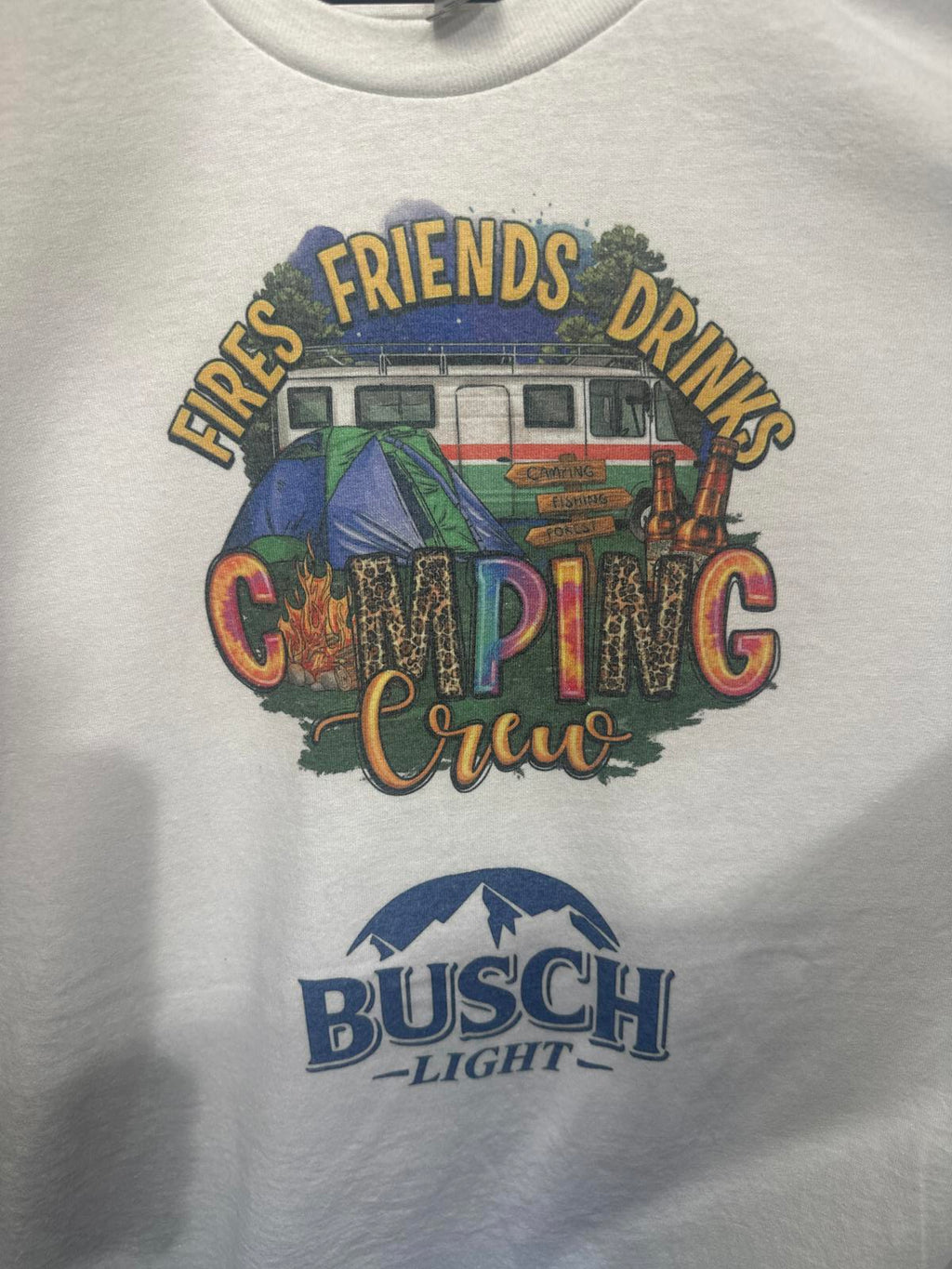 Gildan White Graphic Camping Crew T-Shirt, Size 2XL