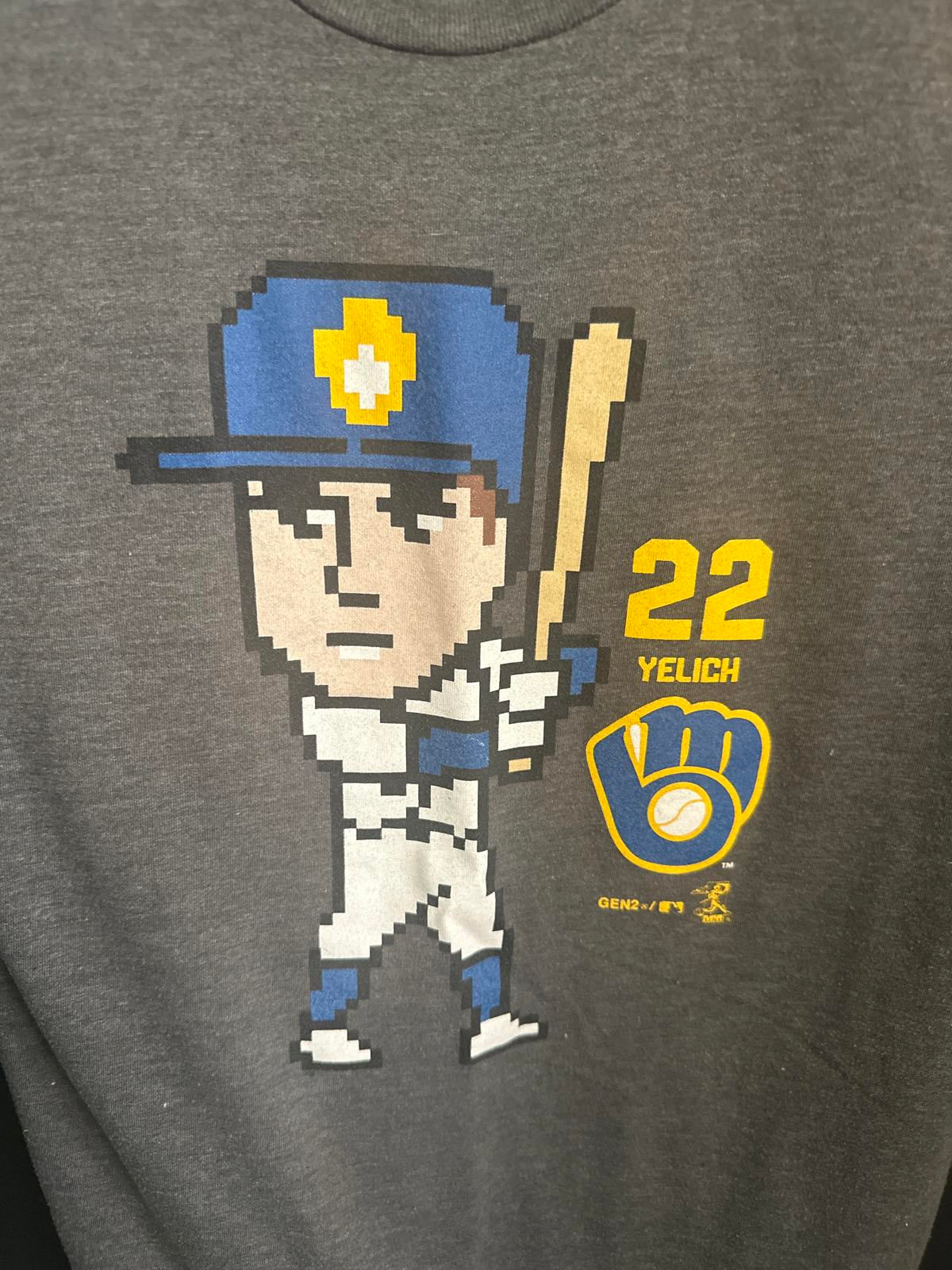 Youth Pixel Art Baseball Graphic T-Shirt - Christian Yelich #22