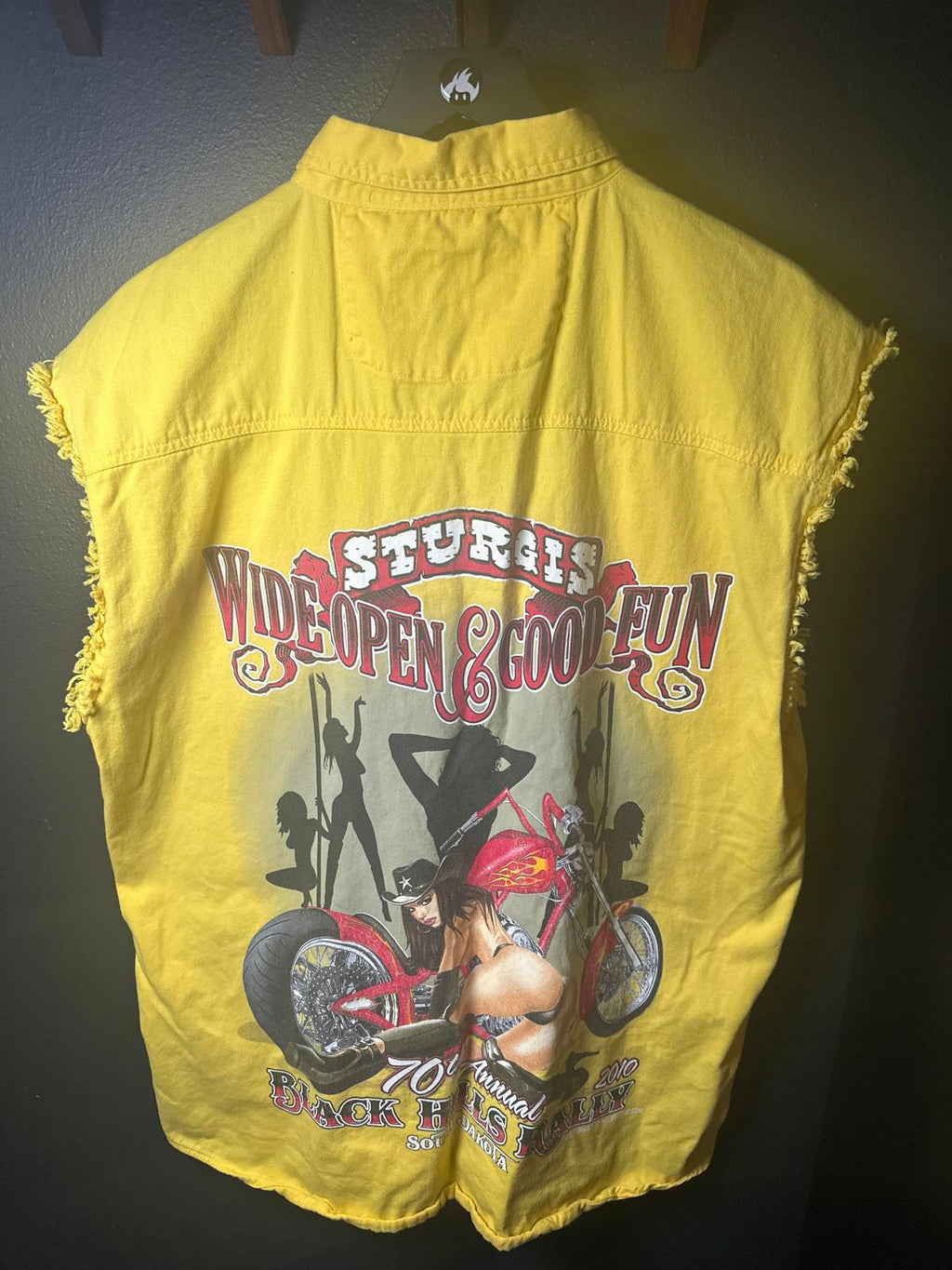Yellow Sleeveless Button-Up Shirt with Sturgis Rally Graphics