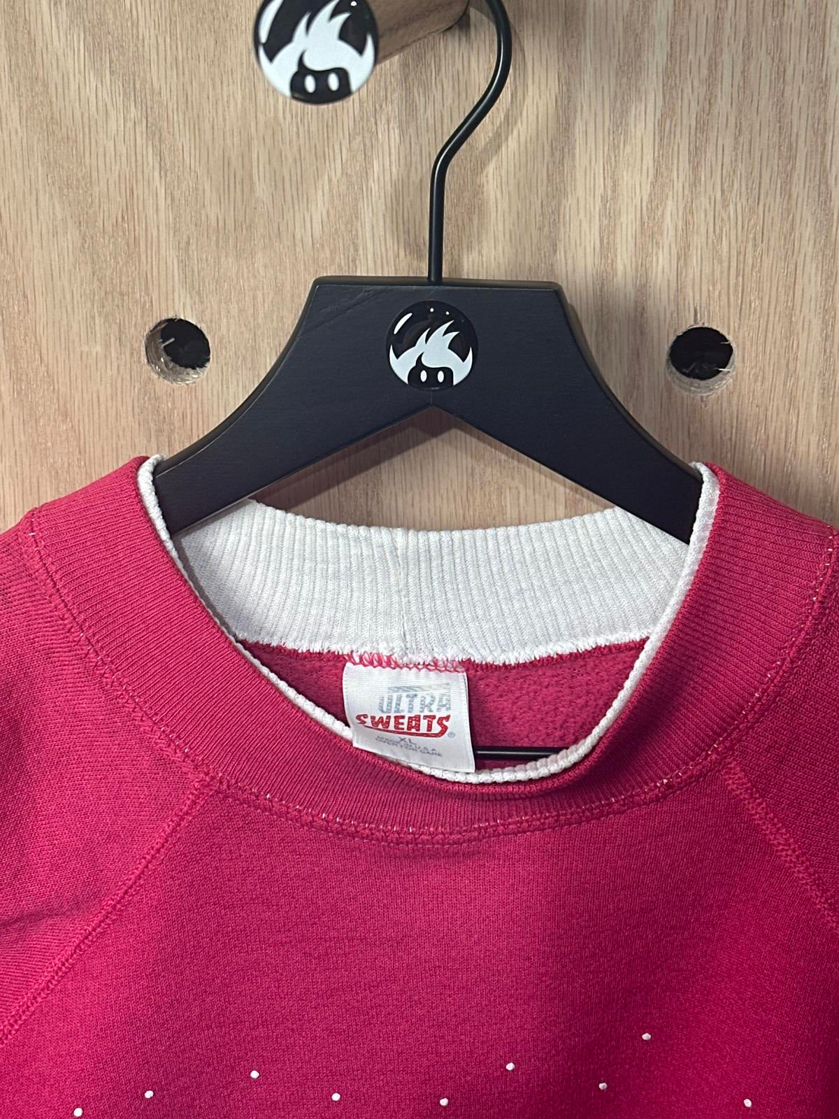 Vintage Ultra Sweats Red Crewneck Sweatshirt with Winter Cabin Print