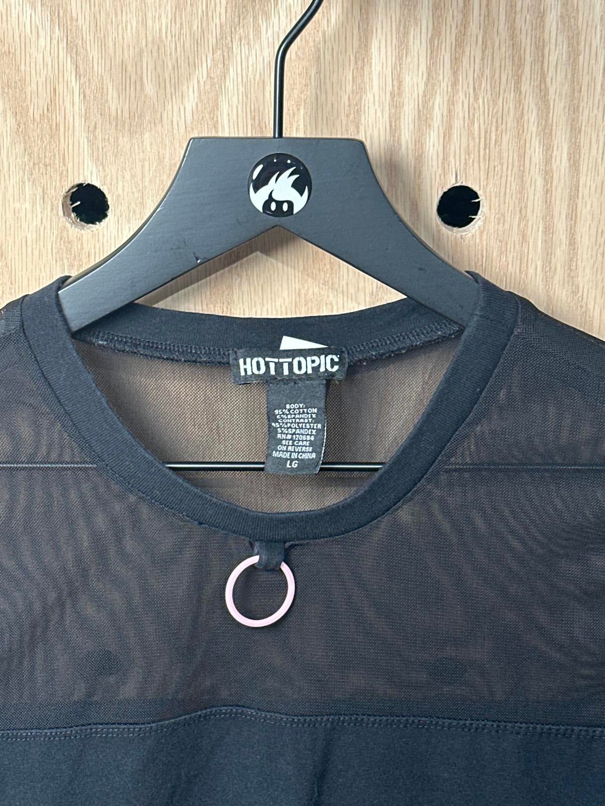 Hot Topic Black Mesh Panel Crop Top with Ring Detail