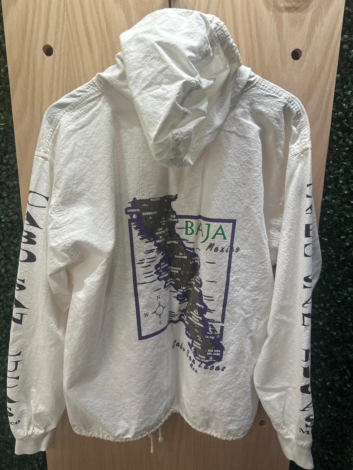 White Full-Zip Lightweight Jacket with Graphic Print Cabo San Lucas Mexico