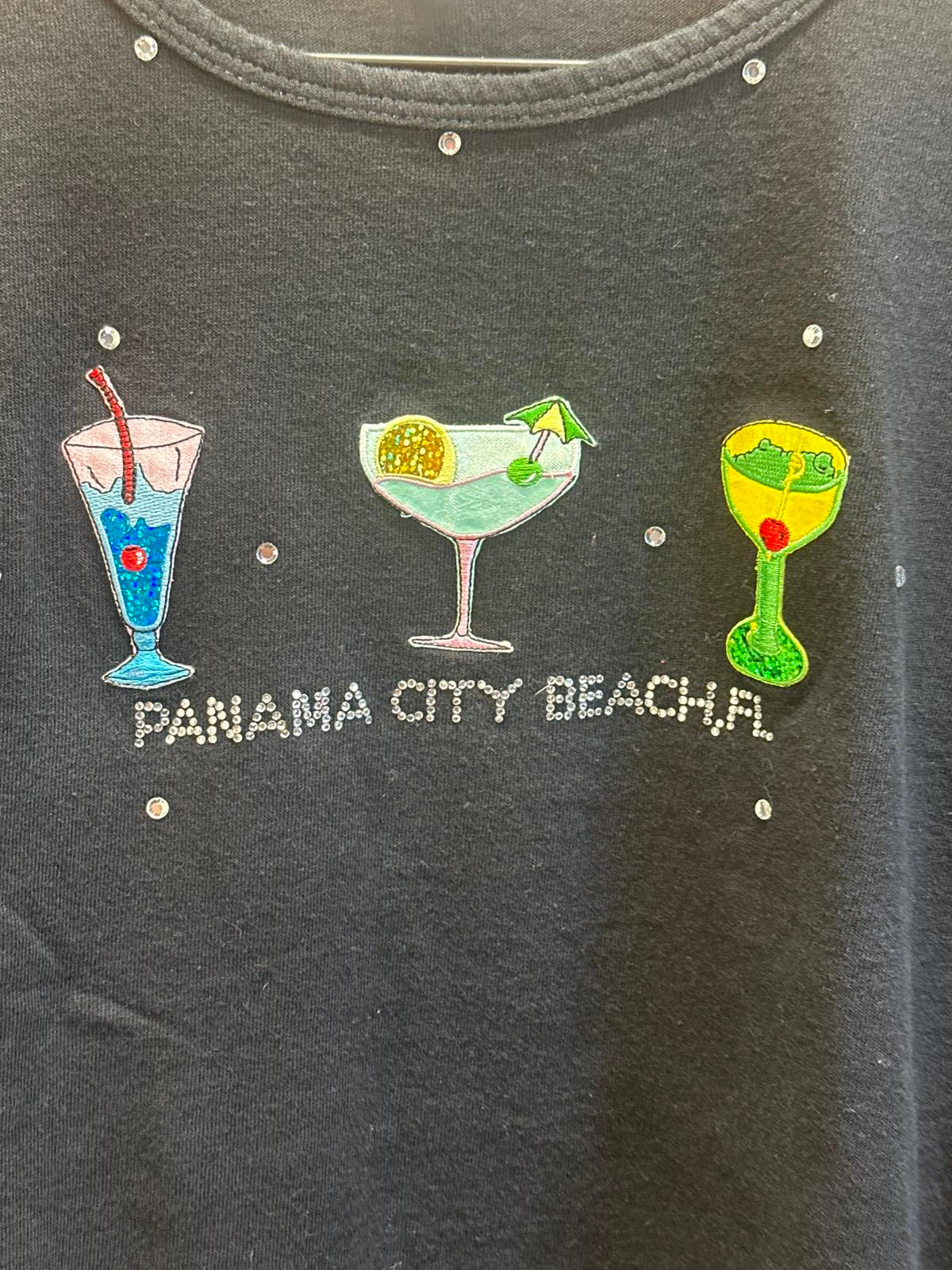 Black Short Sleeve T-Shirt with Panama City Beach Cocktail Design
