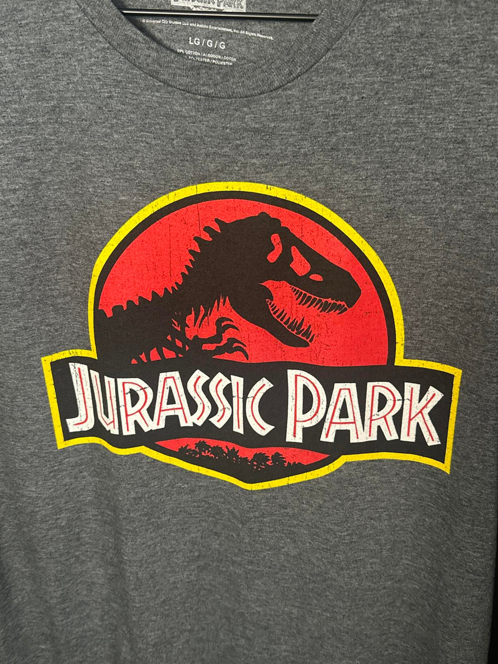 Jurassic Park Graphic T-Shirt Mens Large Gray Short Sleeve