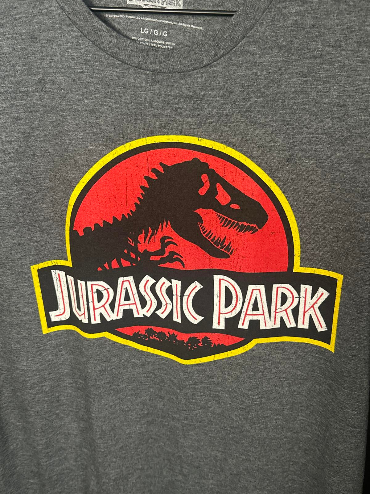 Jurassic Park Graphic T-Shirt Mens Large Gray Short Sleeve
