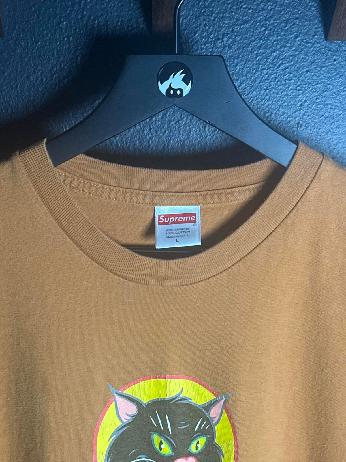 Supreme Brown Graphic Cat Print Short Sleeve T-Shirt