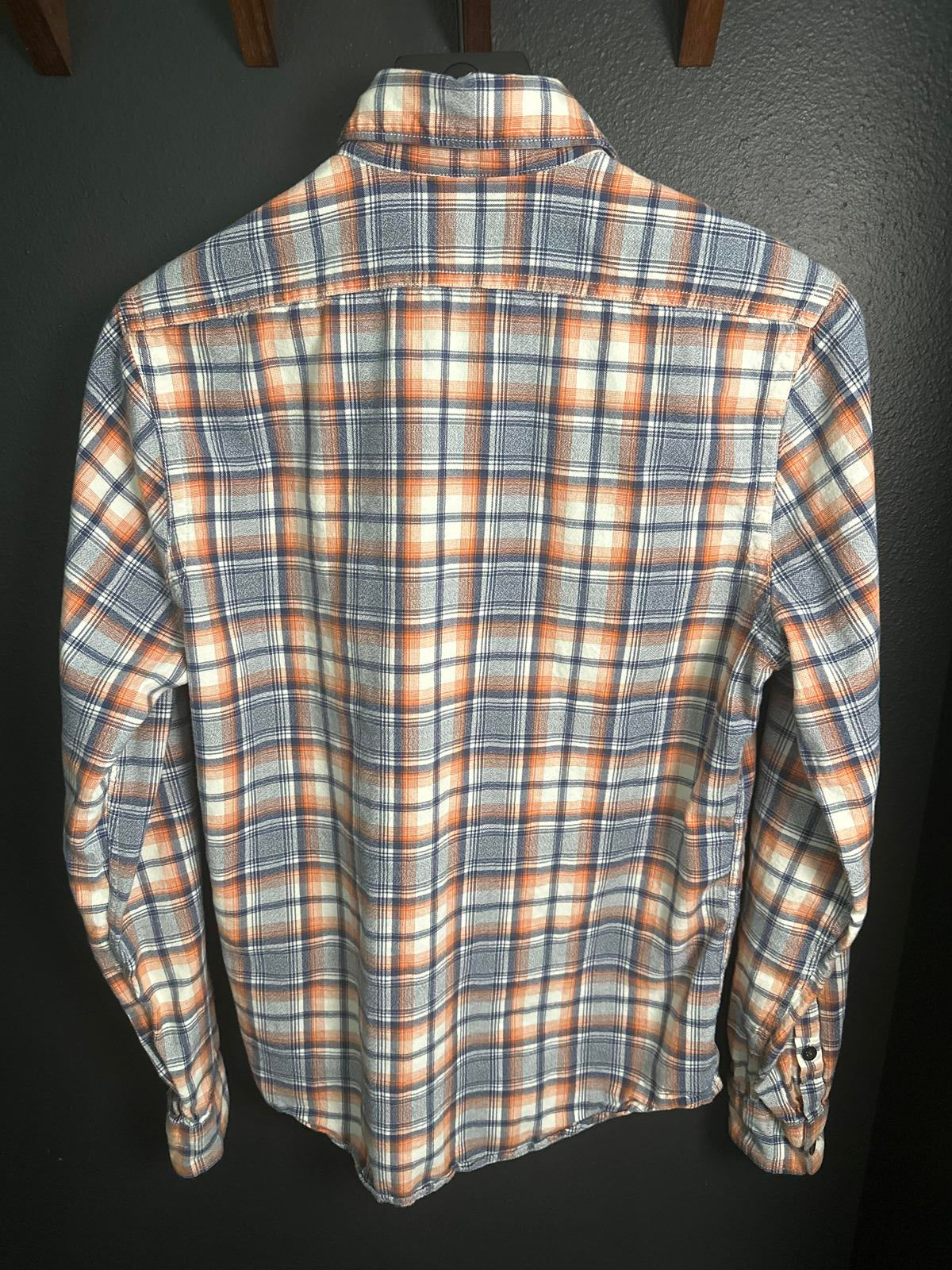 Express Blue and Orange Plaid Button-Up Shirt