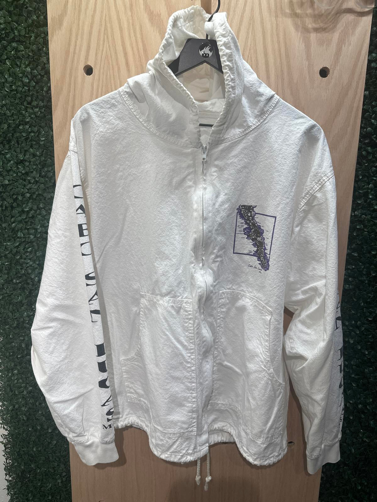 White Full-Zip Lightweight Jacket with Graphic Print Cabo San Lucas Mexico