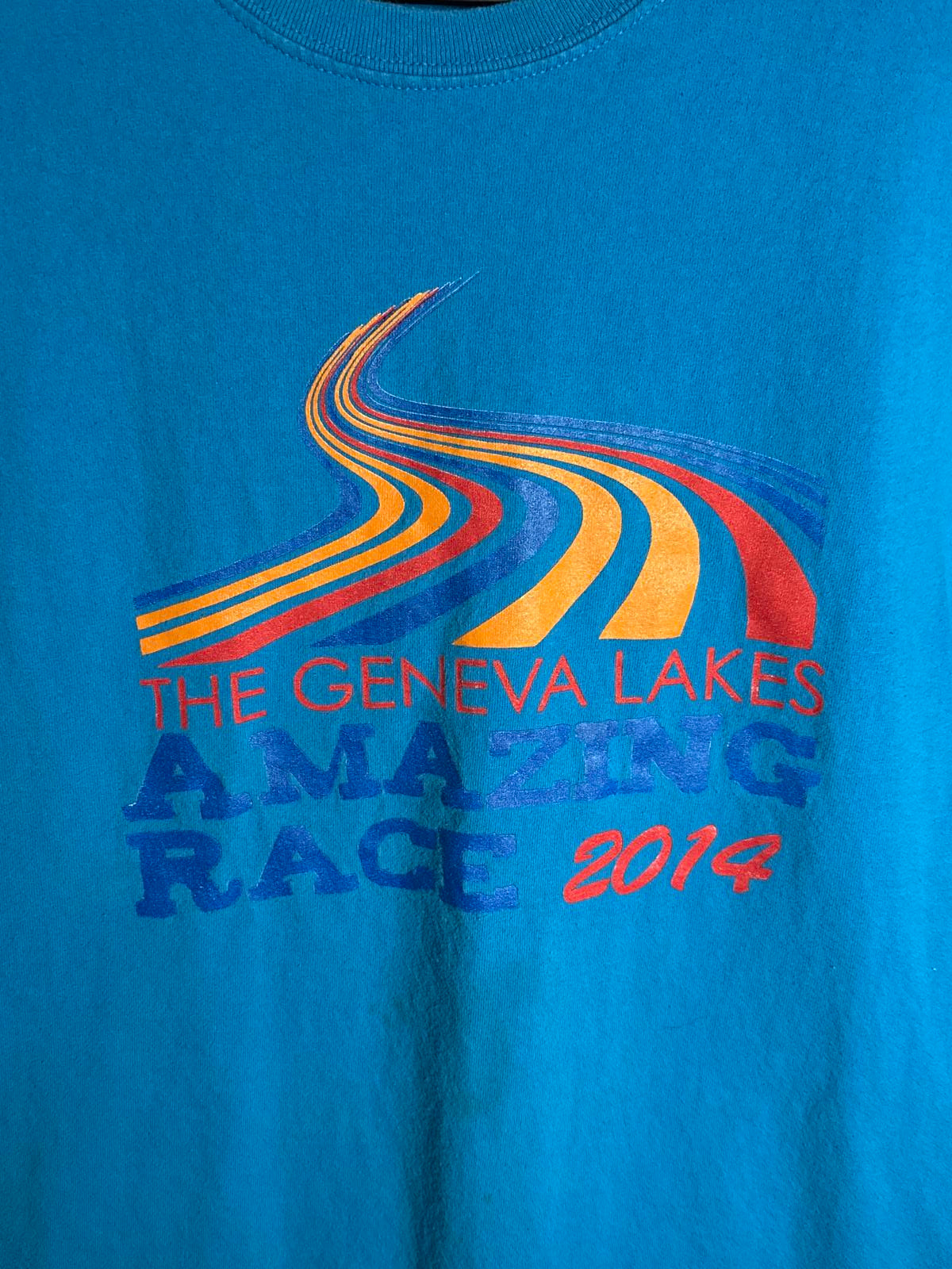 Hanes The Geneva Lakes Amazing Race 2014 Blue T-Shirt Large