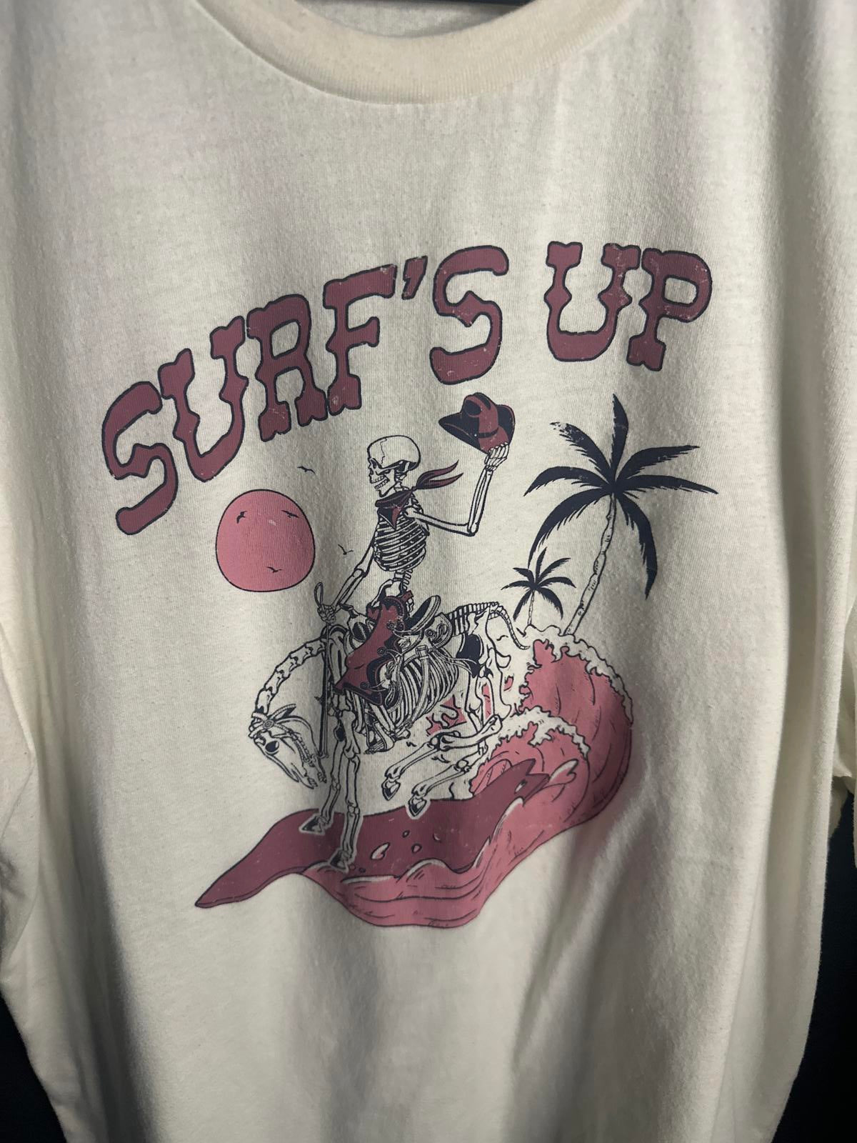 Surf's Up Graphic Tee - Retro Skeleton Design