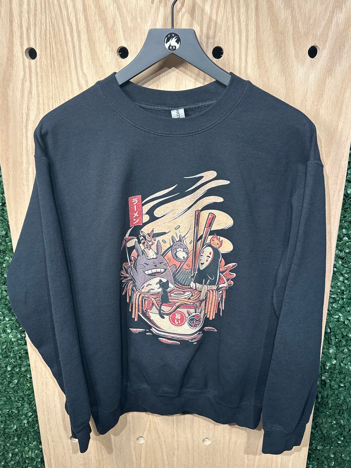 Black Unisex Sweatshirt with Anime Ramen Bowl Graphic