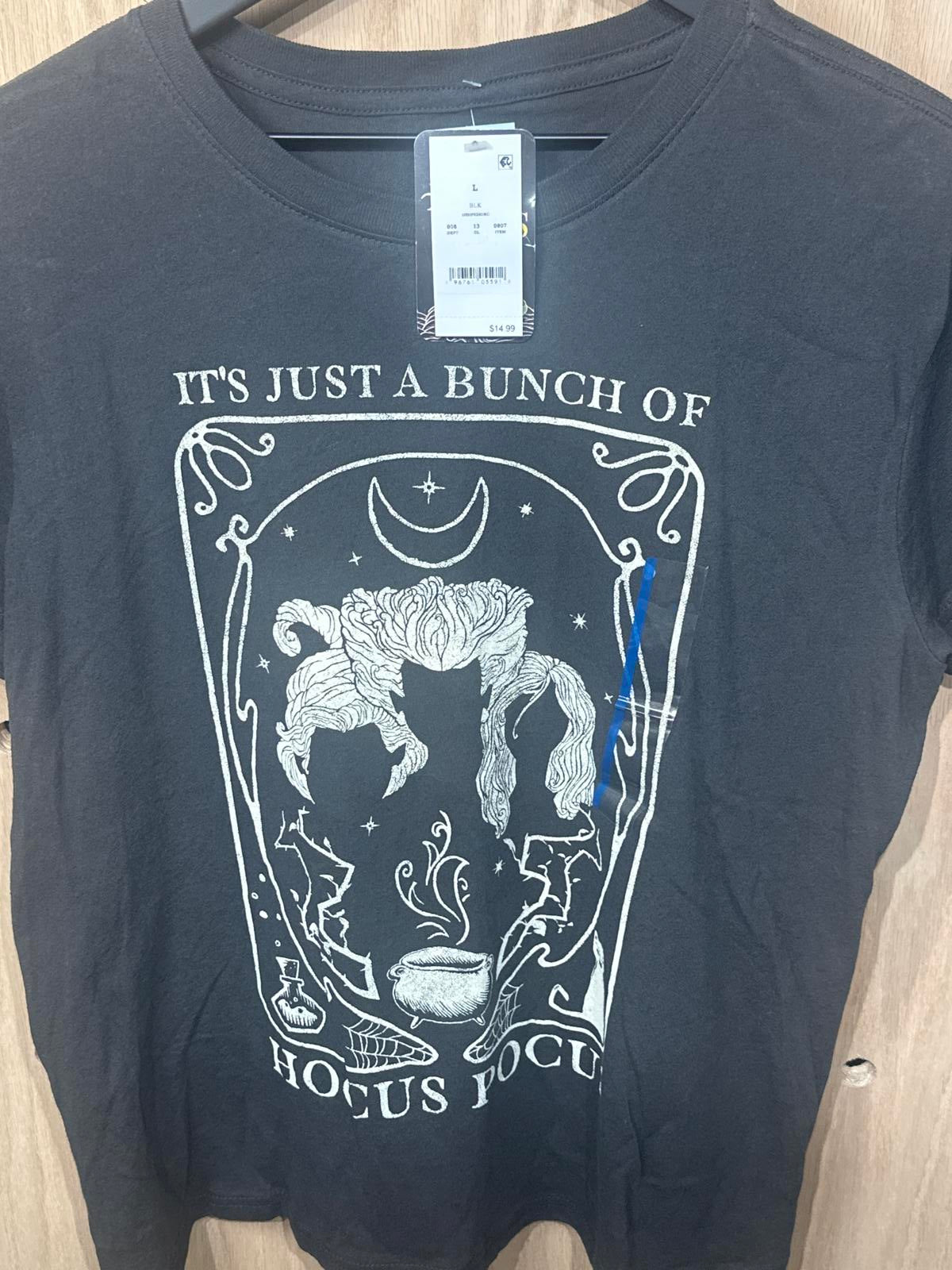 Black Graphic Tee with 'It's Just a Bunch of Hocus Pocus' Design