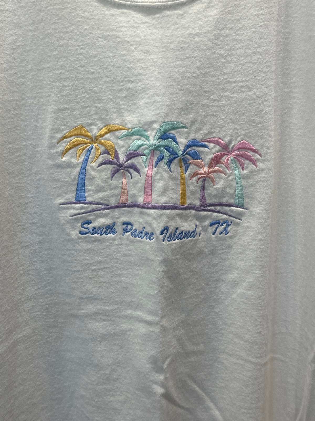 Hanes Heavyweight White Embroidered Palm Tree T-Shirt