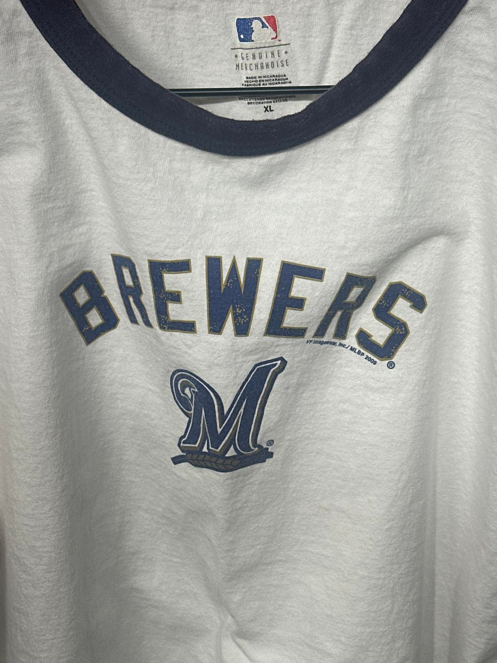 Milwaukee Brewers MLB Ringer T-Shirt White Navy Blue XL