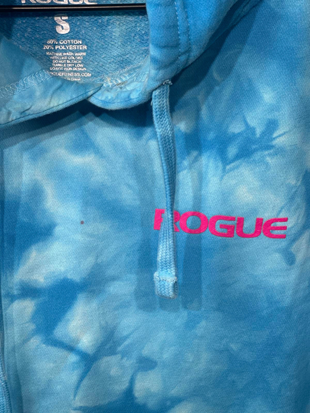 Rogue Blue Tie-Dye Hoodie with Pink Logo