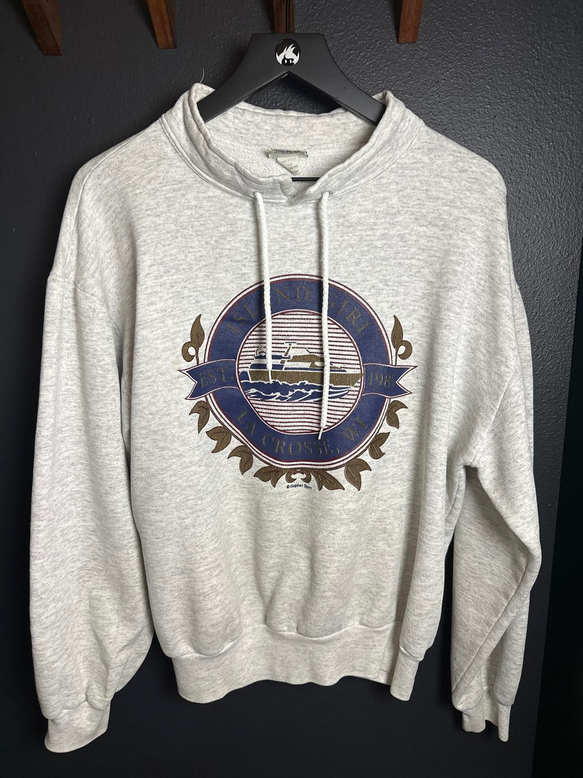 Pioneer Sports Inc. Vintage Woman's Grey Hoodie with Island Ferry Graphic