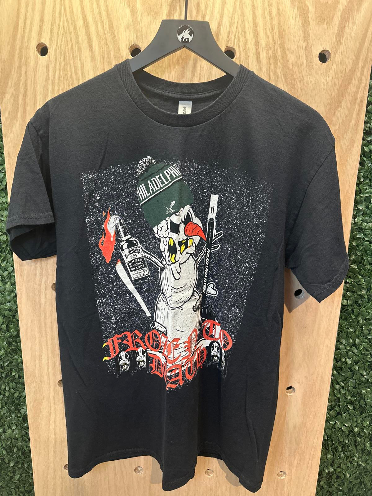Gildan Black Graphic T-Shirt with  Snowman Design "Frozen To Death"