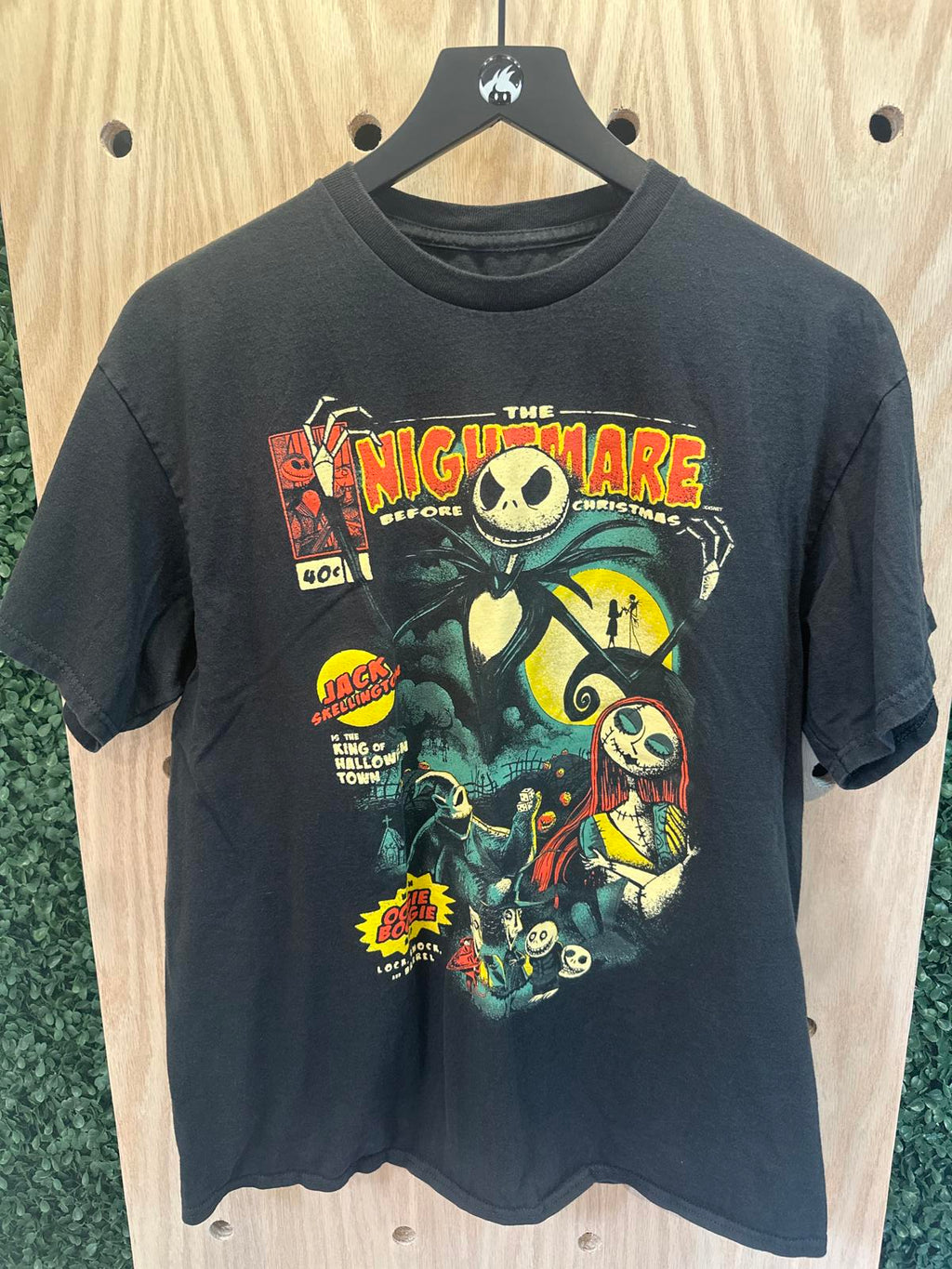 Black Graphic t-shirt featuring characters from The Nightmare Before Christmas.